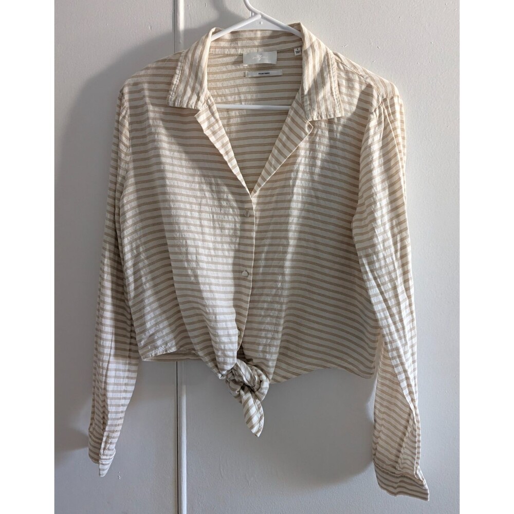 7 For All Mankind Linen Cotton Striped Tie Front Shirt Women S Italian Fabric